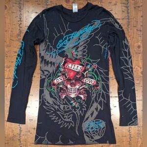 Ed Hardy M Love Kills Slowly L/S Rhinestone Shirt